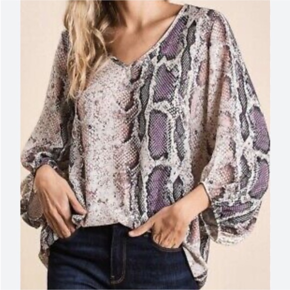 BiBi Tops - Bibi Snake Skin Combo Blouse